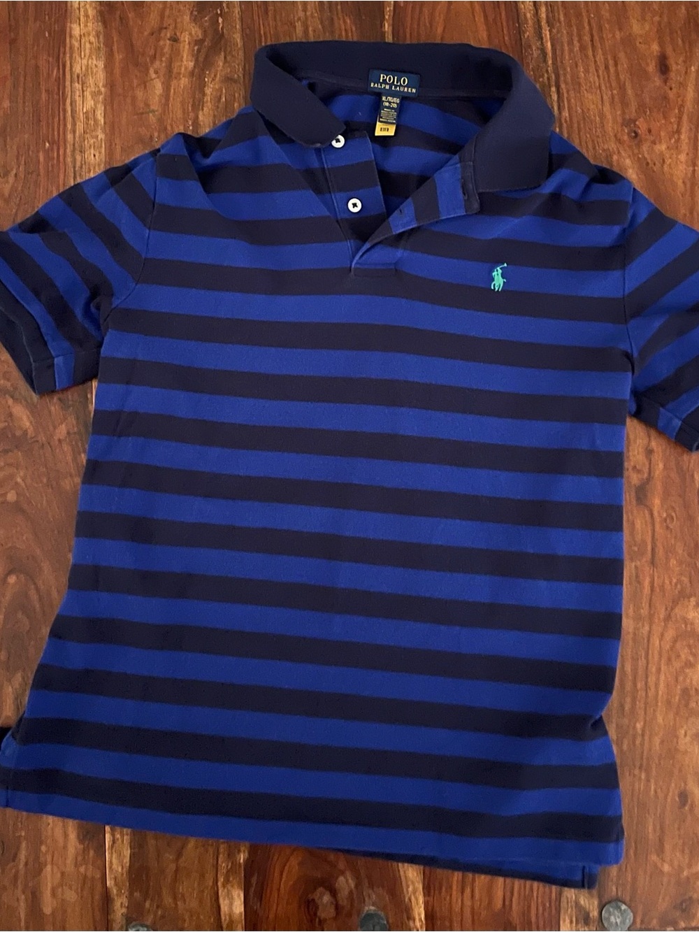 Big Kids Polo Ralph Lauren royal blue and navy horizontal striped polo shirt XL